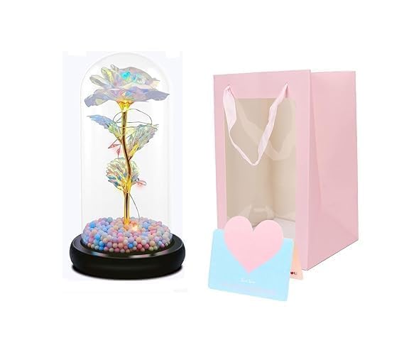 LED Galaxy Rose & Artificial Tulips in Crystal Gift Box – Perfect for Valentine's Day & Romantic Occasions