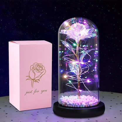 LED Galaxy Rose & Artificial Tulips in Crystal Gift Box – Perfect for Valentine's Day & Romantic Occasions