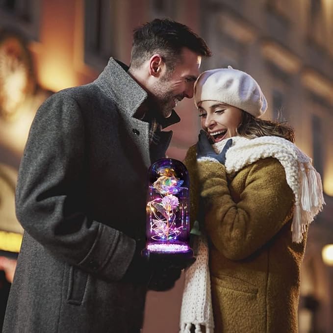 LED Galaxy Rose & Artificial Tulips in Crystal Gift Box – Perfect for Valentine's Day & Romantic Occasions