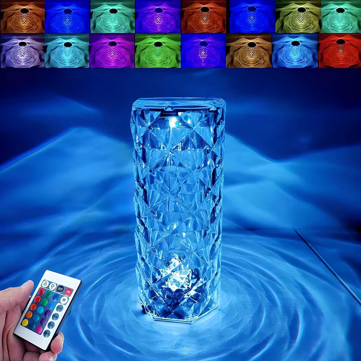 "Elegant Rose Crystal Diamond Lamp – 16-Color LED Touch Table Light for Romantic Ambience & Decor"