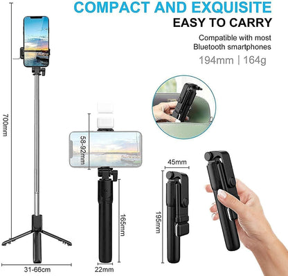3-in-1 Extendable Selfie Stick Tripod with Bluetooth Remote & Flash Light