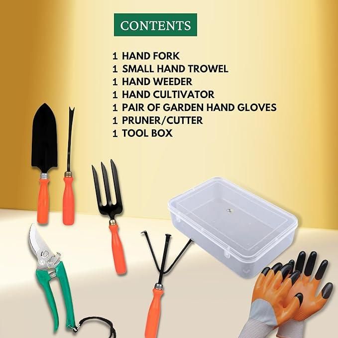 6-in-1 Gardening Tools Set with Organizer Box – Multi-Purpose Hand Tools Kit for Planting, Weeding & Digging"