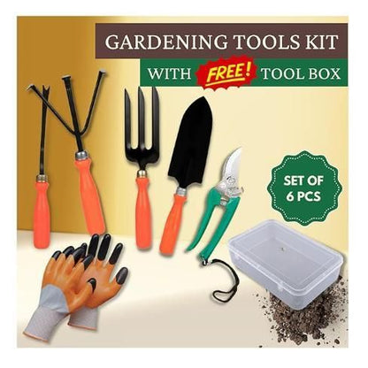 6-in-1 Gardening Tools Set with Organizer Box – Multi-Purpose Hand Tools Kit for Planting, Weeding & Digging"