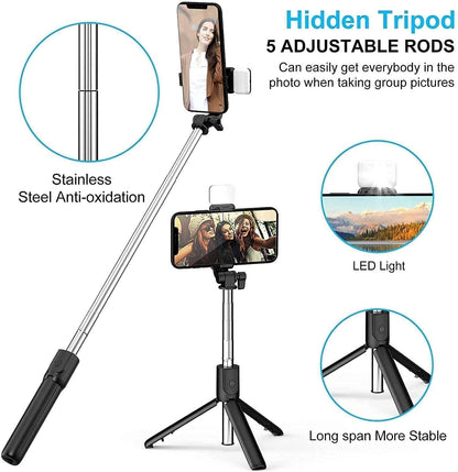 3-in-1 Extendable Selfie Stick Tripod with Bluetooth Remote & Flash Light