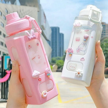 Kawaii Straw Water Bottle – 700ml Leakproof Bottle with Lid for School & Travel